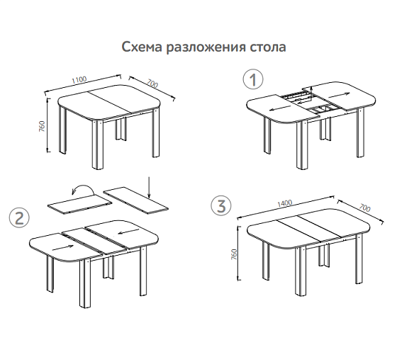 Стол обеденный раздвижной "Трапеза" - схема разложения стола