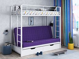 Кровать двухъярусная с диваном "Мадлен-ЯЯ" с ящиками (Фиолетовый велюр)