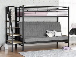 Кровать двухъярусная с диваном "Мадлен-3" (Серый велюр)
