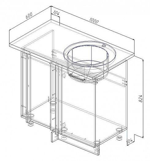 Модуль под мойку угловой "Дели" Арт. ММ100Пр Правый (без столешницы) - схема
