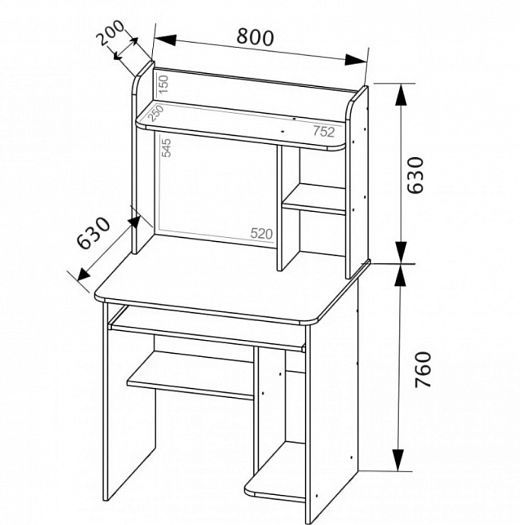 Стол компьютерный 800 тип 2 - размеры стола