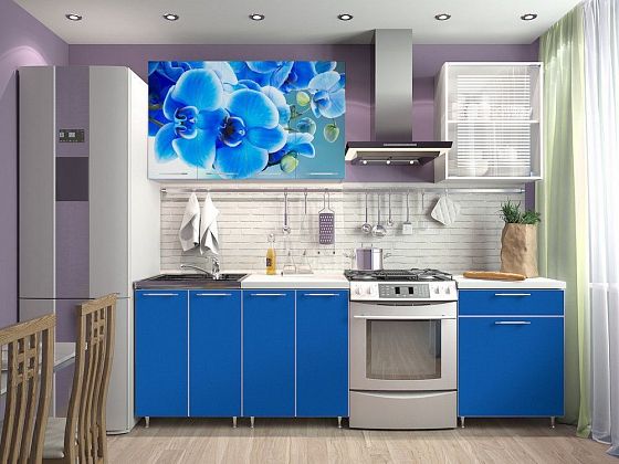 Кухня "Фотофасад Орхидея Синяя" 1,8 м - Цвет: Фотопечать Орхидея Синяя/Морской Синий