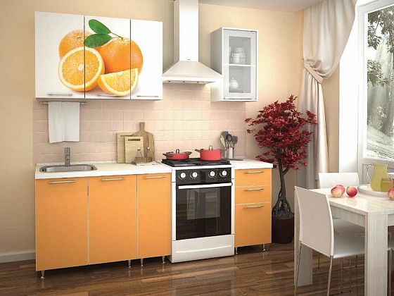 Кухня "Фотофасад Апельсин" 1,5 м - Цвет: Фотопечать Апельсин/Оранж