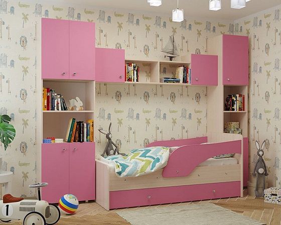 Набор мебели для детской "ДМ" Композиция 1 - Цвет: Млечный Дуб/Розовый
