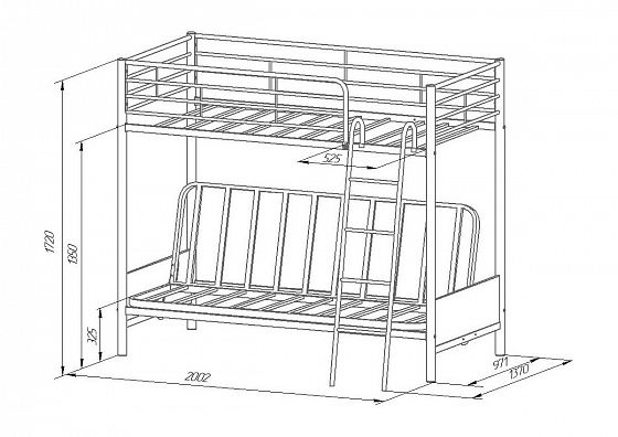 Кровать двухъярусная с диваном "Мадлен-2" (Бежевый велюр) - Схема, размеры