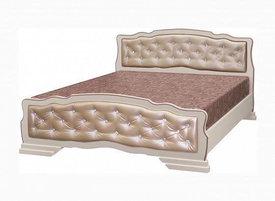 Кровать "Карина-10" с элементами экокожи 1400 мм (ламели) - Дуб молочный/Светлая экокожа
