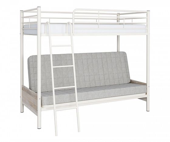 Кровать двухъярусная с диваном "Мадлен-2" (Бежевый велюр) - Цвет: Белый