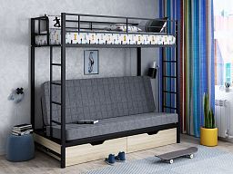 Кровать двухъярусная с диваном "Мадлен-ЯЯ" с ящиками (Серый велюр)