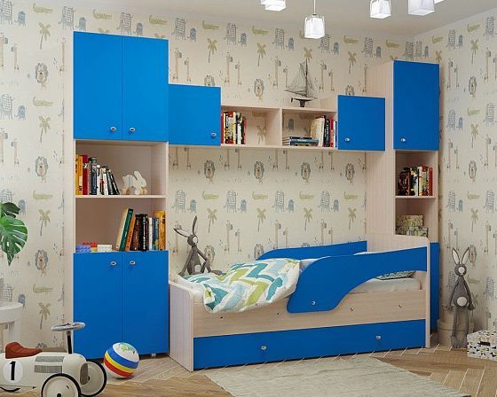 Набор мебели для детской "ДМ" Композиция 1 - Цвет: Млечный Дуб/Синий