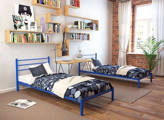 Кровать "Милана мини" 800 мм (ламели) - В интерьере, цвет: Синий