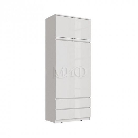 Антресоль к шкафу "Челси" (900) - Со шкафом 2-х створчатым, цвет: Белый/Белый Глянец