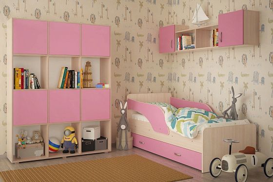 Набор мебели для детской "ДМ" Композиция 2 - Цвет: Млечный Дуб/Розовый